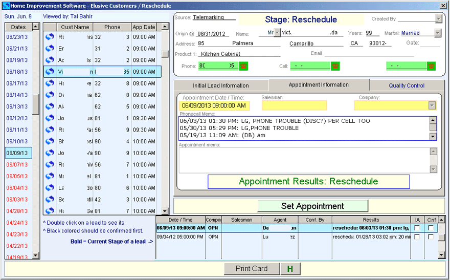 Leads Reschedule